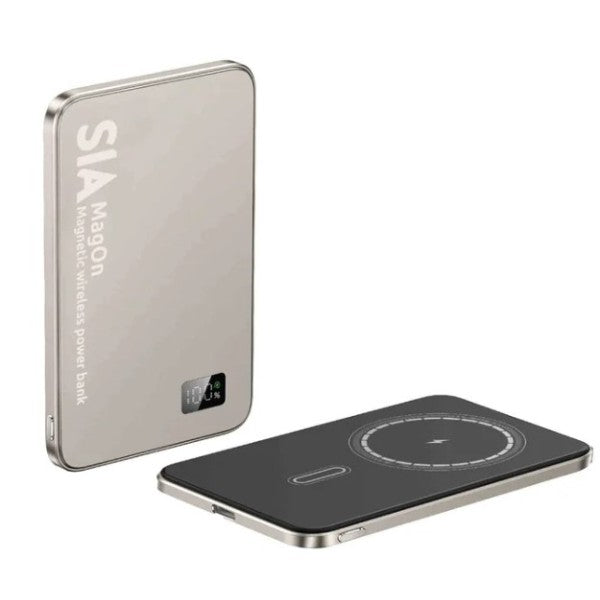 SIA MagOn Magnetic power bank metal Body PD 20W -Wireless Charging 15W5000Mah natural Titanume