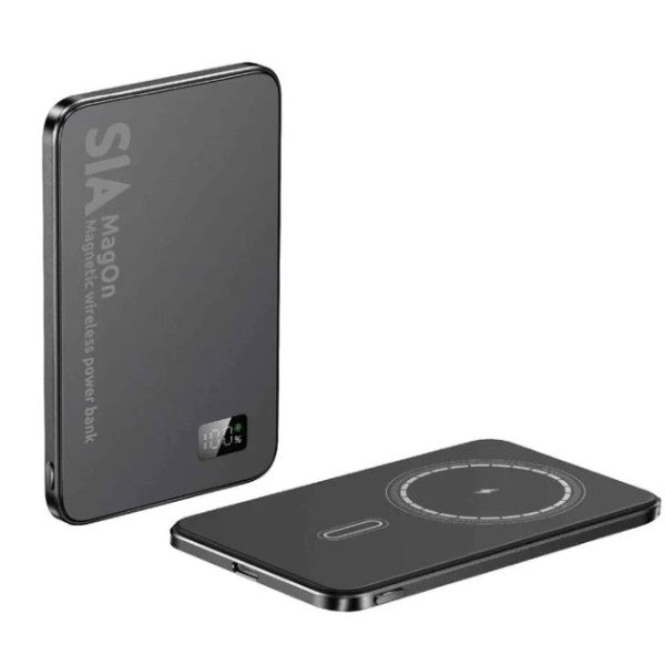 SIA MagOn Magnetic power bank metal Body PD 20W-Wireless Charging 15W 10000Mah black