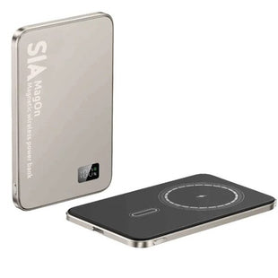 SIA MagOn Magnetic power bank metal Body PD 20W-Wireless Charging 15W 10000Mah natural Titanume
