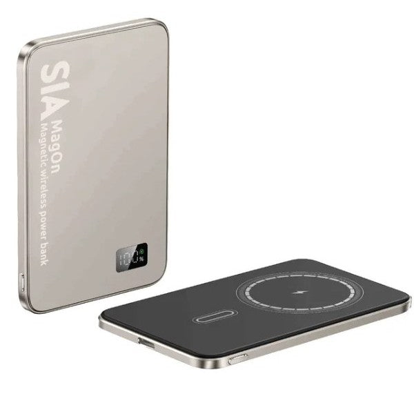 SIA MagOn Magnetic power bank metal Body PD 20W-Wireless Charging 15W 10000Mah natural Titanume