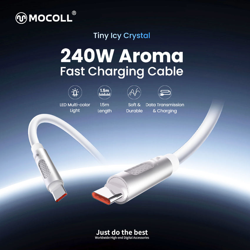 MOCOLL 240W USB-C to USB-C Fast Charging Cable, PD 3.1 Fragrances Design, Nylon Braided Durable Cord for Laptop, Tablet, Smartphone- White