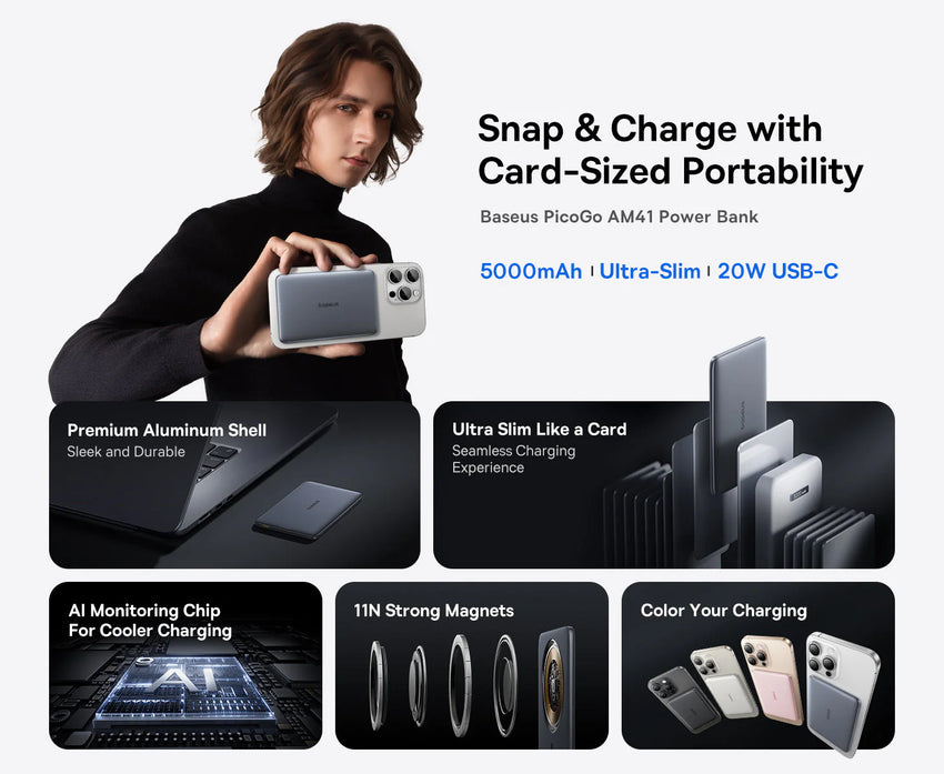 Baseus PicoGo AM41 Ultra-Slim Magnetic Power Bank 5000mAh 20W - Space Grey