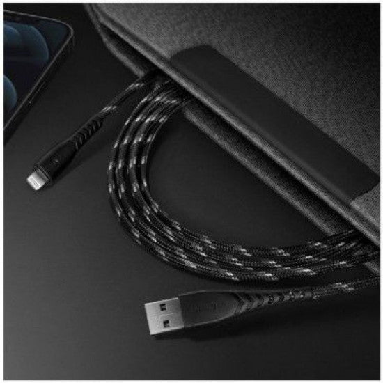ENERGEA NYLOFLEX CABLE, CHARGE AND SYNC TOUGH LIGHTNING C89 MFI 1.5M – BLACK