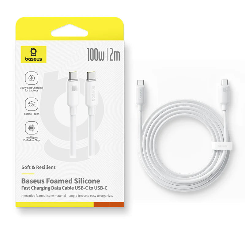 Baseus Foamed Silicone Fast Charging Data Cable USB-C to USB-C 100W 2m - Moon White