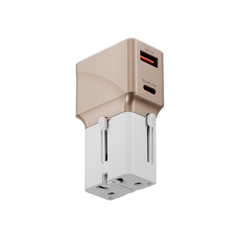 ENERGEA X BAZIC TRAVEL KIT, TRAVELWORLD ADAPTER 25 (GOLD) + ALUPAC 10K (GOLD) + ALUCABLE 15CM (GOLD) + BEIGE POUCH