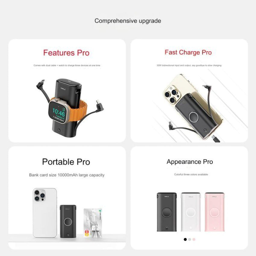 iWALK LinkPod W2 Battery 10000mAh With Wireless Apple Watch Charger - Black