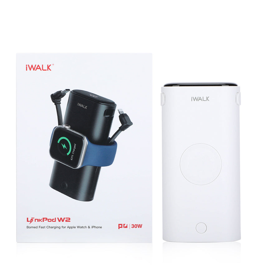 iWALK LinkPod W2 Battery 10000mAh With Wireless Apple Watch Charger - White