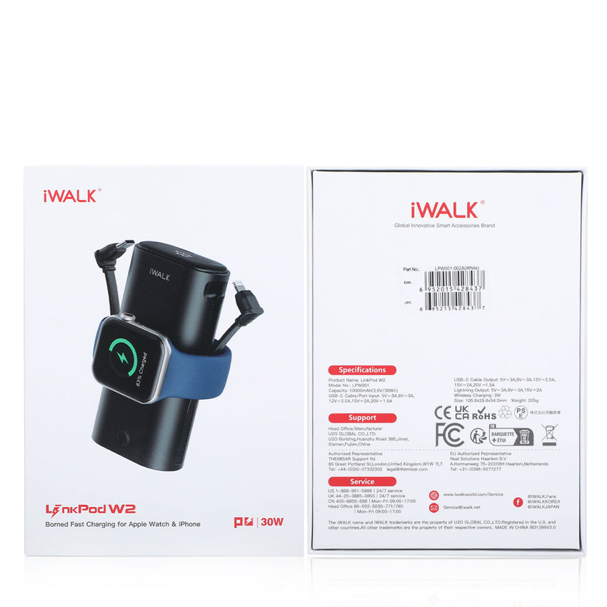 iWALK LinkPod W2 Battery 10000mAh With Wireless Apple Watch Charger - White