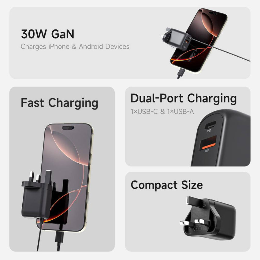 iWALK Leopard GAN 30W- 1AC, 35W Fast Charger - Black