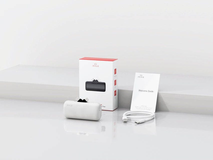 iWALK LinkPod Switch | 5000mAh, Rotary Portable Power Bank, USB-C & Lightning two Plug to Switch Freely, Two-Way 15W PD fast Charging White