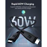 RAVPower RP-CB1037 60W C-C 1.2M USB2.0 3A Cable Black