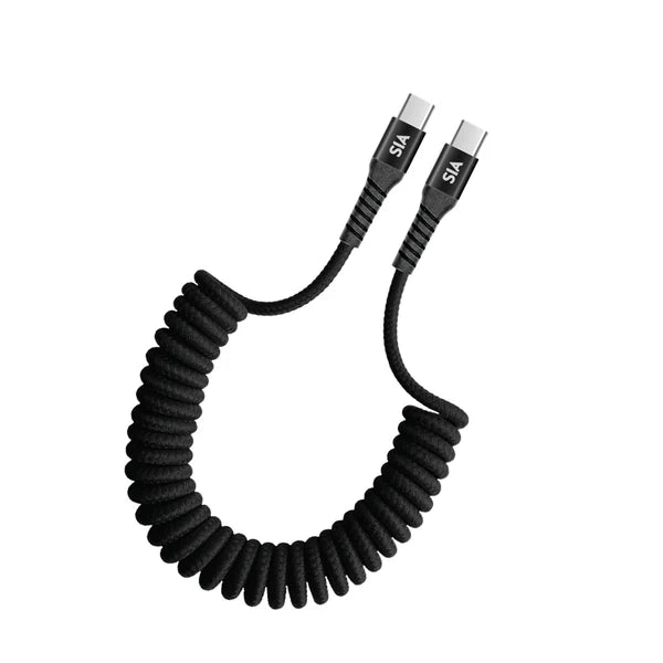 SIA BRAIDED RETRACTABLE TYPE-C TO TYPE-C CABLE 1.2M 60W BLACK