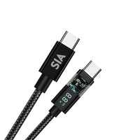 SIA BRAIDED TYPE-C TO TYPE-C CABLE 60W 1.2M TRANSPARENT SHELL WITH DIGITAL DISPLAY