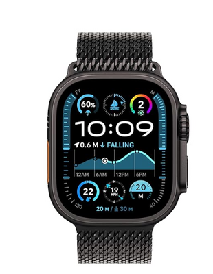Apple Watch Ultra 2 [GPS + Cellular 49 mm] Smartwatch, Sports Watch with Black Titanium Case with Black Titanium Milanese Loop - L. Fitness Tracker, Precision GPS, Action Button, Carbon Neutral