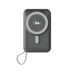 SIA Magnetic power bank - Built in RGB cooling fan 
 for IPHONE AND I-WATCH WITH TYPE C AND LIGHTINING BUILT-IN CABLES - PD 20W-Wireless Charging 15W  10000Mah - GRAY