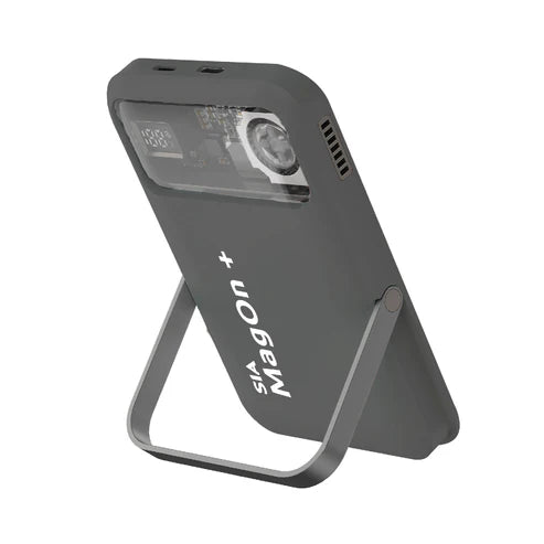 SIA Magnetic power bank With Built in RGB cooling fan AND Aluminum alloy stand for IPHONE AND I-WATCH PD 20W-Wireless Charging 15W  10000Mah - GRAY