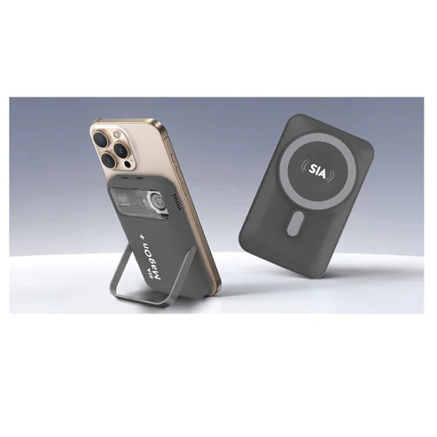 SIA Magnetic power bank With Built in RGB cooling fan AND Aluminum alloy stand for IPHONE AND I-WATCH PD 20W-Wireless Charging 15W  10000Mah - GRAY