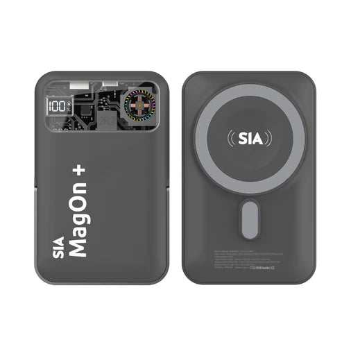 SIA Magnetic power bank With Built in RGB cooling fan AND Aluminum alloy stand for IPHONE AND I-WATCH PD 20W-Wireless Charging 15W  10000Mah - GRAY