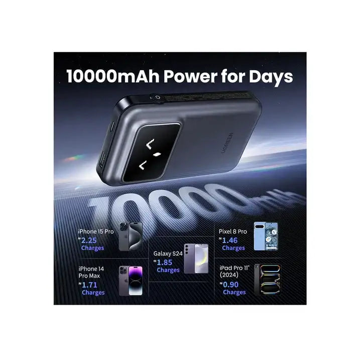 UGREEN Uno 10000mAh 30W Power Bank with Built-in Cable -Black PB511