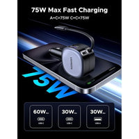 UGREEN 75W Fast Car Charger with Retractable Cable Type C (Space Grey) EC601