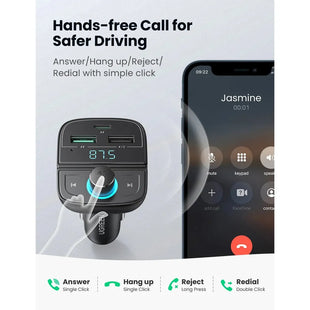 UGREEN Bluetooth Car Charger 3-Port (5.0+PD+QC3.0+USB Flash Drive+TF) (Black) CD229