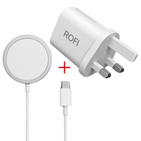 محول طاقة قابس شحن ROFI 20 وات من النوع C + شاحن ROFI اللاسلكي المغناطيسي من النوع C - أبيض 