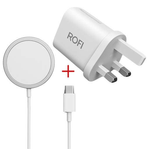 ROFI 20W Charging Plug Power Adaptor TYPE C + ROFI Magnetic Suction Wireless Charger TYPE C - WHITE