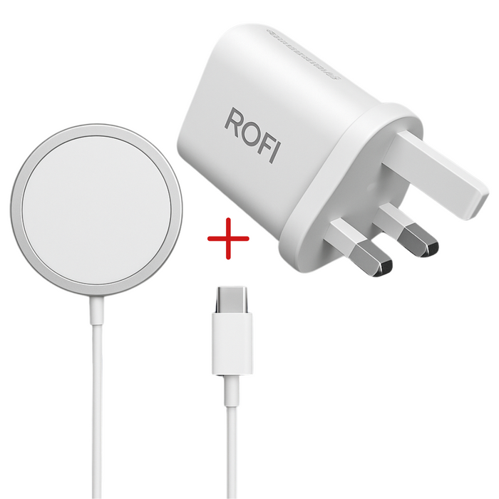 ROFI 20W Charging Plug Power Adaptor TYPE C + ROFI Magnetic Suction Wireless Charger TYPE C - WHITE