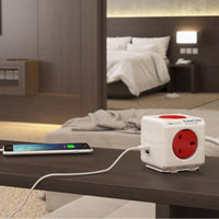 Allocacoc POWER CUBE EXTENDED USB UK 4X PLUG+2USB RED 1.5M 7400RD/UKEUPC