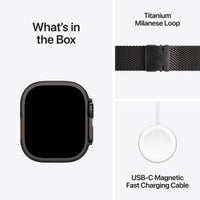 ساعة Apple Watch Ultra 2 GPS + Cellular مقاس 49 مم من التيتانيوم الأسود مع حلقة ميلانو من التيتانيوم الأسود - M 