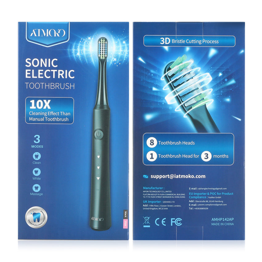 ATMOKO Sonic Duo Electric Toothbrush, Rechargeable with 40000VPM, Includes 8 Brush Heads-HP42A, Black&pink
