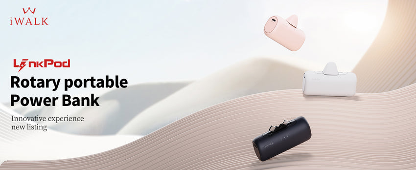 iWALK LinkPod Switch | 5000mAh, Rotary Portable Power Bank, USB-C & Lightning two Plug to Switch Freely, Two-Way 15W PD fast Charging White