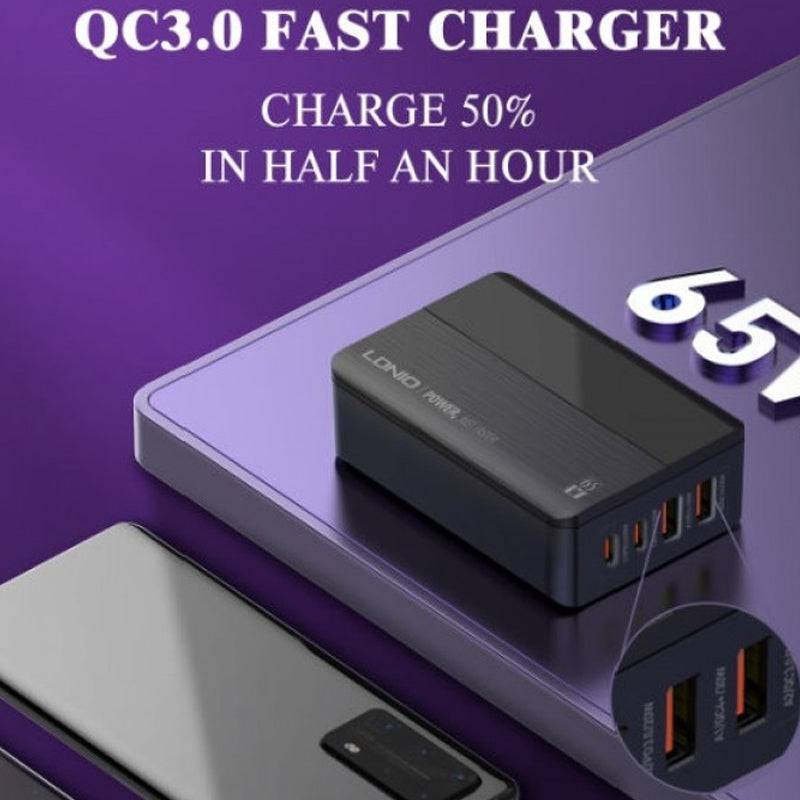 Ldnio A4808Q 65W Super Fast Charging Desktop Charger - USB-C / 1.5 Meters / Black