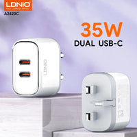 LDNIO Dual Super Fast Charging Adaptor with Cable - 35W / USB-C / White