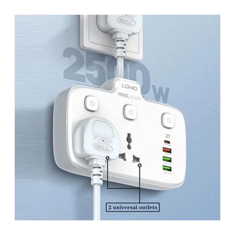 Ldnio Power Strip USB Socket - 2 Way / USB-A / USB-C / White