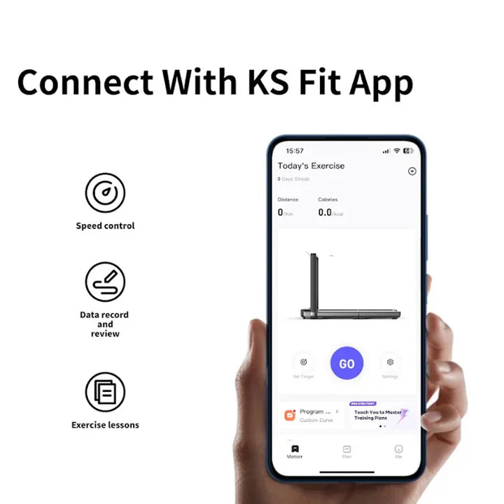 KingSmith Foldable Treadmill MX16 + with max. speed 16km/h with 1.5 brushless motor, with side armrest.