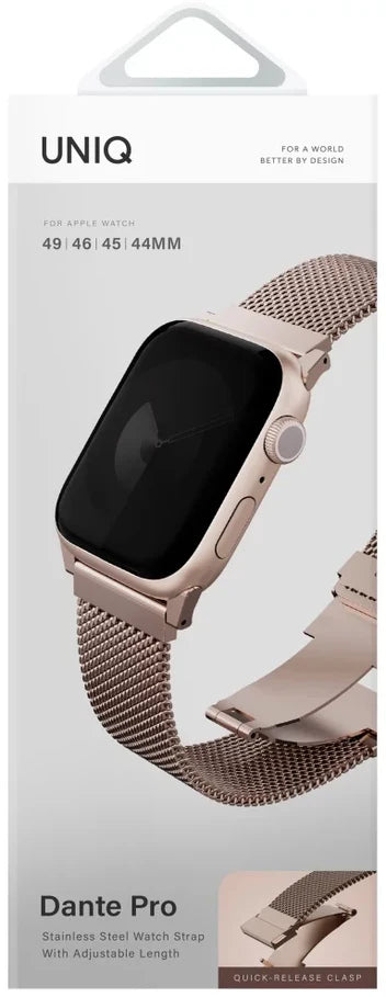 UNIQ DANTE PRO APPLE WATCH SELF-ADJUSTABLE MESH STEEL BAND 49/46/45/44MM - METALLIC ROSE (METALLIC ROSE)