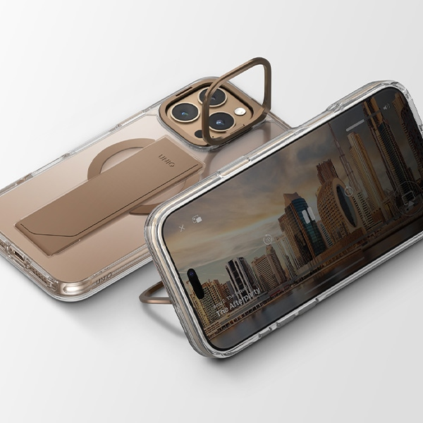 UNIQ HYBRID IPHONE 16 PRO (2024) 6.9 HELDRO MAX MAGCLICK WITH CAMERA STAND - TAUPE GOLD (TAUPE GOLD)