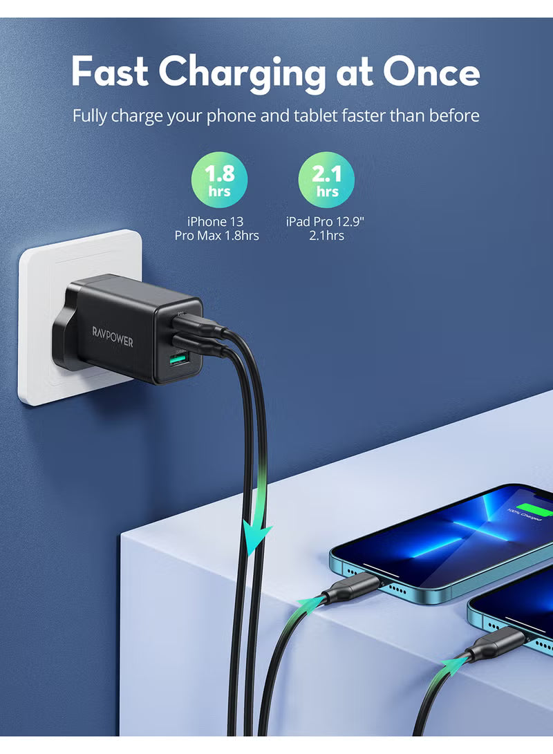 Ravpower RP-PC172 PD 65W 3-Port Wall Charger Black