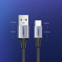UGREEN USB-A 2.0 to USB-C Cable Nickel Plating Aluminum Braid 1.5m (Black) 18W US288