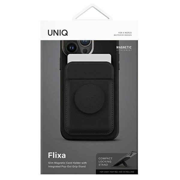 UNIQ FLIXA MAGNETIC CARD HOLDER AND POP-OUT GRIP-STAND - JET BLACK (JET BLACK) EOL