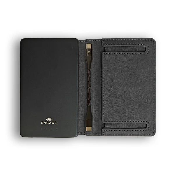 ENGAGE 5000mAh Magnetic Wireless Power Bank & RFID Blocking Wallet for iPhone (MagSafe Compatible) - Black