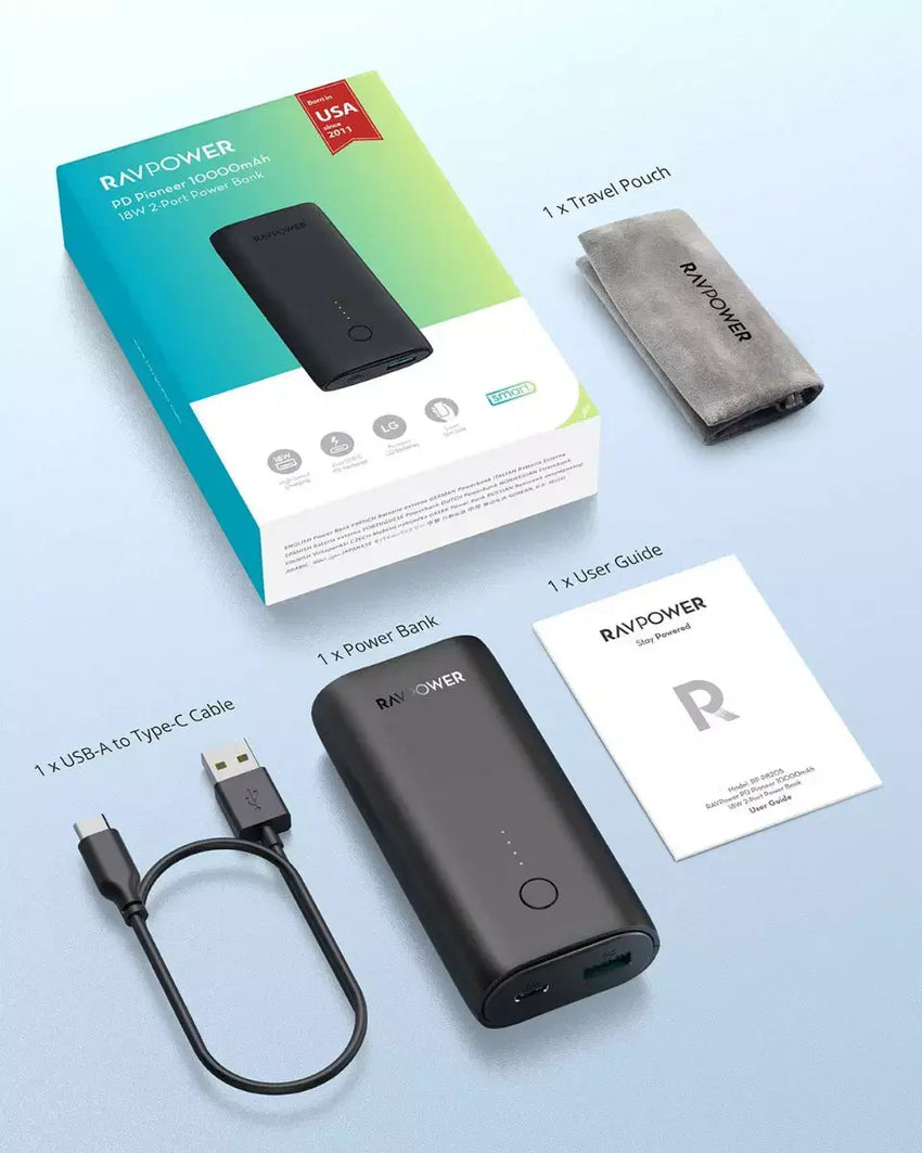 RAVPower RP-PB205DGR 10000mAh PD+QC 20W Power Bank Black
