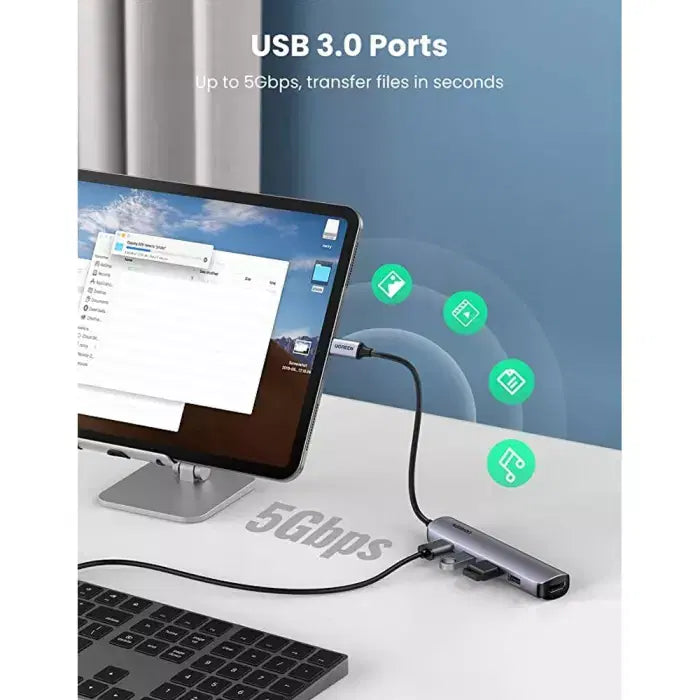 UGREEN USB-C to 4*USB 3.0+HDMI Adapter Grey CM417 – Gegastore Kw