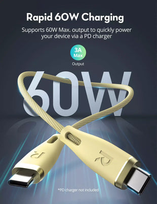 RAVPower RP-CB1037 60W C-C 1.2M USB2.0 3A Cable yellow