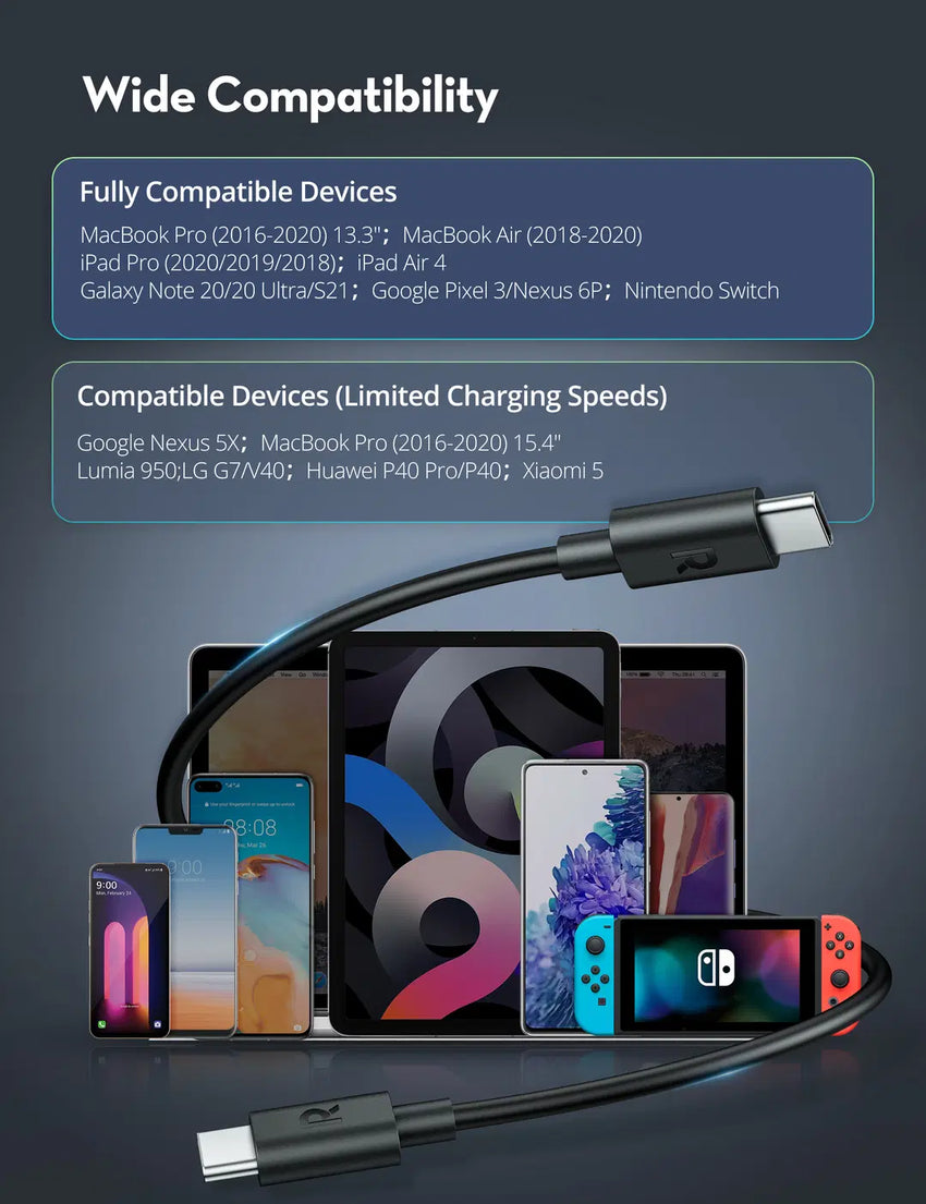 RAVPower RP-CB068 2m Type-C to
Tyep-C Cable TPE Black