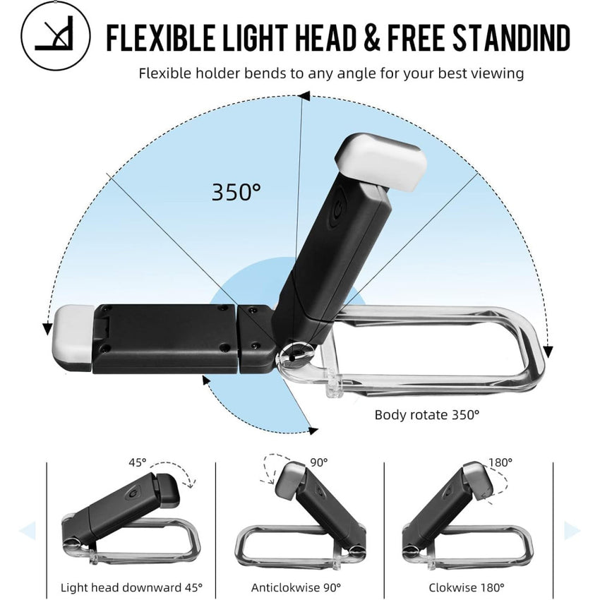 Litom Generic Rechargeable Book Light Reading Light, Portable USB Rechargeable LED Clip on Book Lights for Reading in Bed, 3 Brightness Adjustable Dimmable Bookmark Light for Eye-Protection, Reading Lamp (Black)