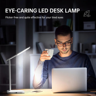 LITOM LED Desk Lamp  LITOM LED Desk Lamp, Eye-Caring Office Table Lamps with Night Light, 10 Brightness, 5 Color Temperature, USB Charging Port, 1H Timer, Touch Control, Memory Function for Reading, Work, Study
