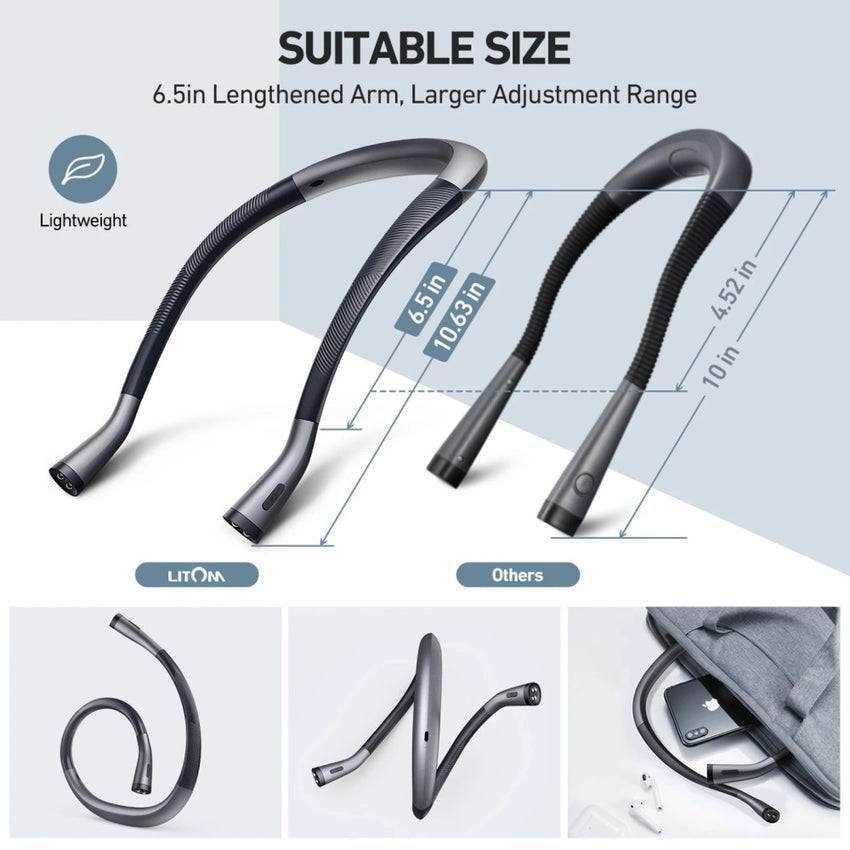 LITOM Amber Neck Light, Eye-Caring Anti-Blue Book Light 4 LED Reading Light with 3 Colors 6 Brightness, Rechargeable up to 80H for Reading in Bed, Knitting, Camping, Repairing