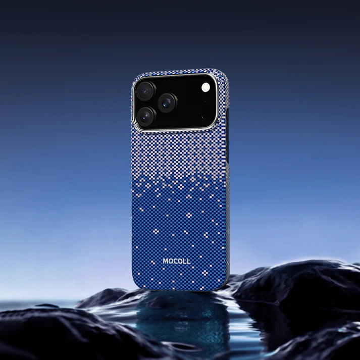 Mocoll iPhone 17 Pro: Kevlar Magnetic Case with Floral Cascade Design - Blue
